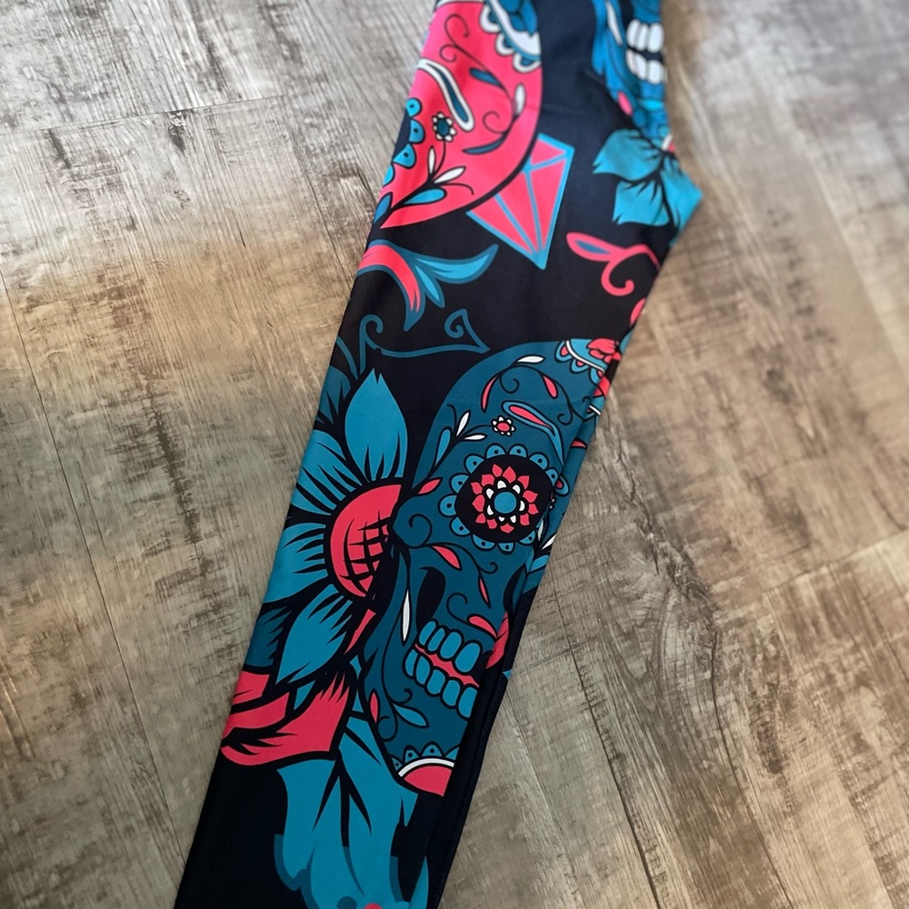 Floral Skull Print Workout Leggings